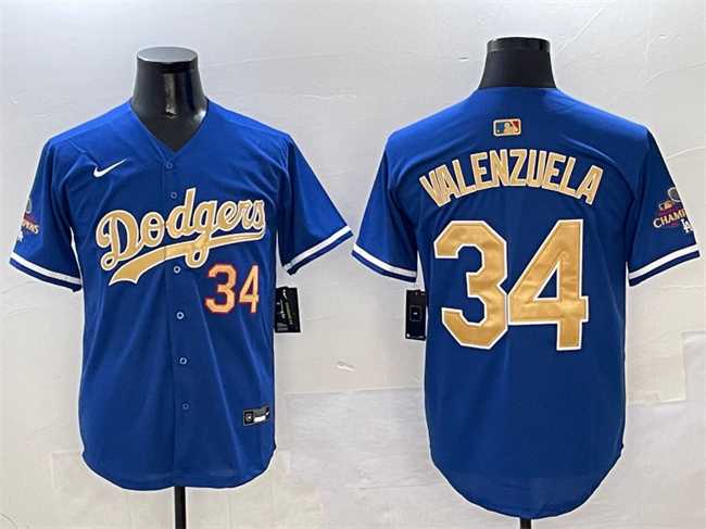 Men%27s Los Angeles Dodgers #34 Fernando Valenzuela Royal 2025 Gold Collection Limited Stitched Jersey